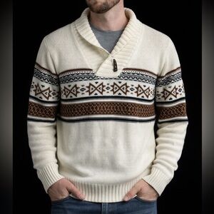 NWOT FERRATO SWEATER MEN’S NORDIC SHAWL COLLAR SIZE M/L